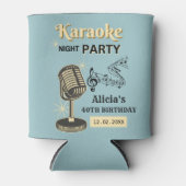 Retro Karaoke Nachtfeest Blauwgroen & Cream Verjaa Blikjeskoeler (Voorkant)