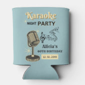 Retro Karaoke Nachtfeest Blauwgroen & Cream Verjaa Blikjeskoeler (Achterkant)