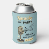 Retro Karaoke Nachtfeest Blauwgroen & Cream Verjaa Blikjeskoeler (Blikje Achterkant)