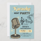 Retro Karaoke Nachtfeest Blauwgroen & Cream Verjaa Kaart (Voorkant)