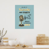 Retro Karaoke Nachtfeest Blauwgroen & Cream Verjaa Poster (Keuken)