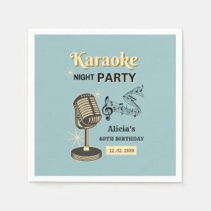 Retro Karaoke Nachtfeest Blauwgroen & Cream Verjaa Servet