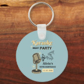 Retro Karaoke Nachtfeest Blauwgroen & Cream Verjaa Sleutelhanger (Voorkant)