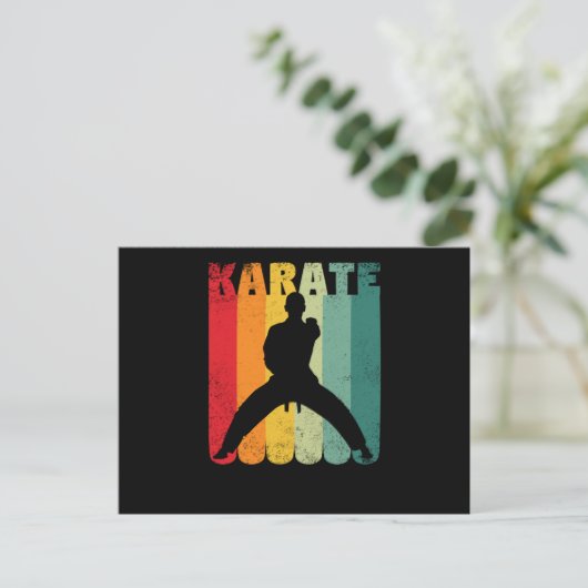 Retro  karate silhouette 70s 80s briefkaart (Staand voorkant)