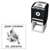 Retro  Kardinaal Vogel Vrolijk Kerstfeest Zelfinktende Stempel (In situ)
