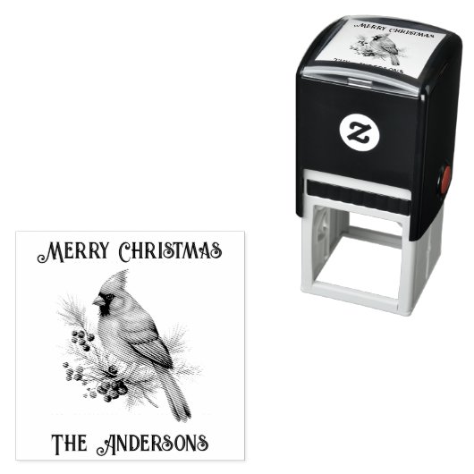 Retro  Kardinaal Vogel Vrolijk Kerstfeest Zelfinktende Stempel (In situ)