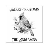 Retro  Kardinaal Vogel Vrolijk Kerstfeest Zelfinktende Stempel (Design)