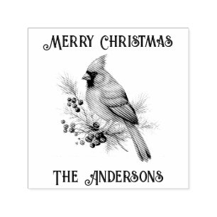 Retro  Kardinaal Vogel Vrolijk Kerstfeest Zelfinktende Stempel