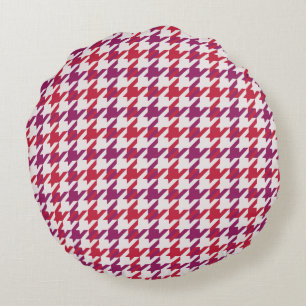 Retro karmozijnrood paars houndstooth geruit patro rond kussen