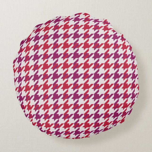 Retro karmozijnrood paars houndstooth geruit patro rond kussen (Achterkant)