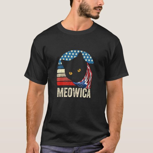 Retro Kat 4 juli Meowica Merica Mannen Usa Ameri T-shirt (Voorkant)