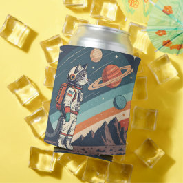 Retro kat astronaut kosmische ruimte illustratie blikjeskoeler