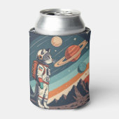 Retro kat astronaut kosmische ruimte illustratie blikjeskoeler (Blikje Voorkant)