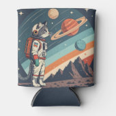 Retro kat astronaut kosmische ruimte illustratie blikjeskoeler (Voorkant)