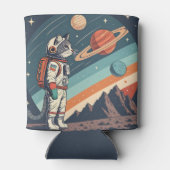 Retro kat astronaut kosmische ruimte illustratie blikjeskoeler (Achterkant)
