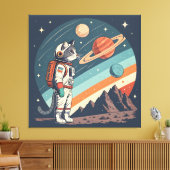 Retro kat astronaut kosmische ruimte illustratie canvas afdruk (Insitu (Woonkamer))