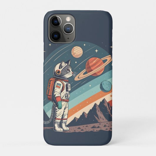 Retro kat astronaut kosmische ruimte-illustratie Case-Mate iPhone case (Achterkant)
