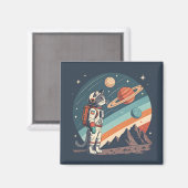 Retro kat astronaut kosmische ruimte illustratie magneet (Voorkant / Achterkant)