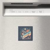 Retro kat astronaut kosmische ruimte illustratie magneet (Insitu (Vaatwasser))