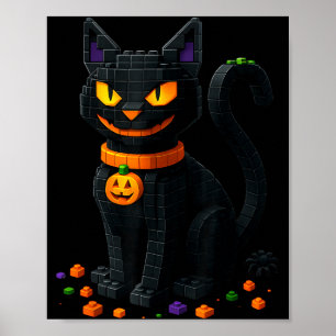 Retro Kat Blokken Halloween Zwarte Kat Poster
