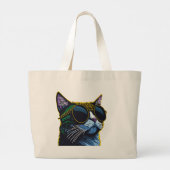 Retro Kat: Charme van Gele Bril Grote Tote Bag (Achterkant)