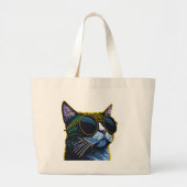Retro Kat: Charme van Gele Bril Grote Tote Bag (Voorkant)