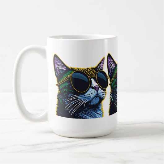 Retro Kat: Charme van Gele Bril Koffiemok (Links)