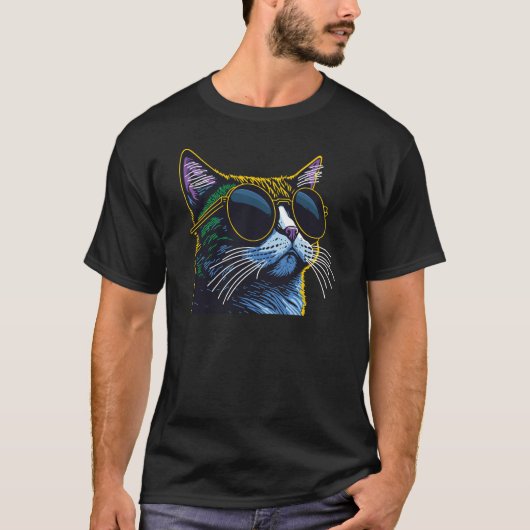 Retro Kat: Charme van Gele Bril T-shirt (Voorkant)