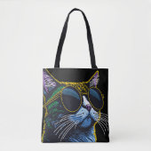 Retro Kat: Charme van Gele Bril Tote Bag (Voorkant)