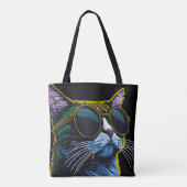 Retro Kat: Charme van Gele Bril Tote Bag (Achterkant)
