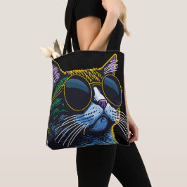 Retro Kat: Charme van Gele Bril Tote Bag