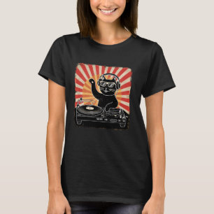 Retro Kat DJ Disco Feest Hoofdtelefoon Muziek Grap T-shirt