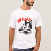 Retro kat DJ spinning vinyl platen T-shirt (Voorkant)