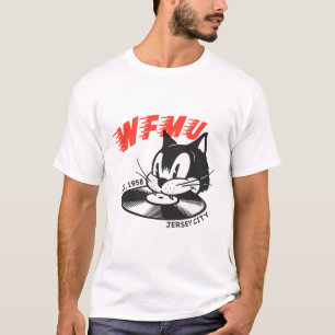 Retro kat DJ spinning vinyl platen T-shirt