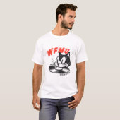 Retro kat DJ spinning vinyl platen T-shirt (Voorkant volledig)