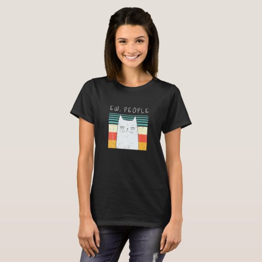 Retro kat Ew mensen Meow kat Kitty Ew mensen Zwar T-shirt (Voorkant volledig)