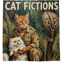 Retro "Kat Ficties" Jungle Gevaar Badgordijn