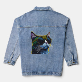 Retro kat: gele glazen charme denim jacket