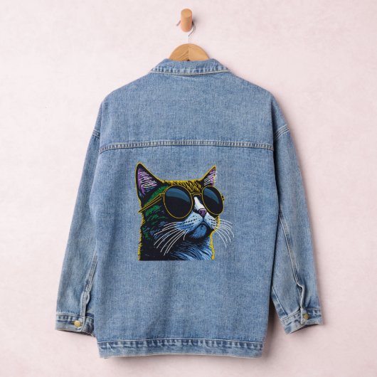 Retro kat: gele glazen charme denim jacket (Hangar)