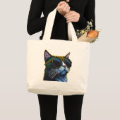 Retro kat: gele glazen charme grote tote bag (Voorkant (product))