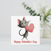 Retro Kat & Hart Valentijnsdag Kaart (Staand voorkant)