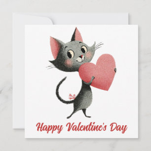 Retro Kat & Hart Valentijnsdag Kaart