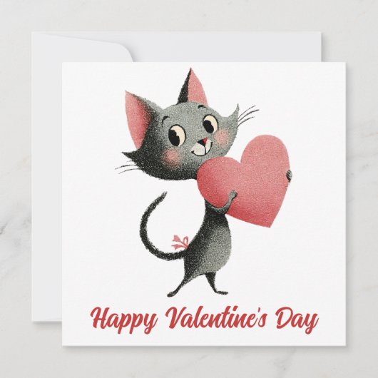Retro Kat & Hart Valentijnsdag Kaart (Voorkant)