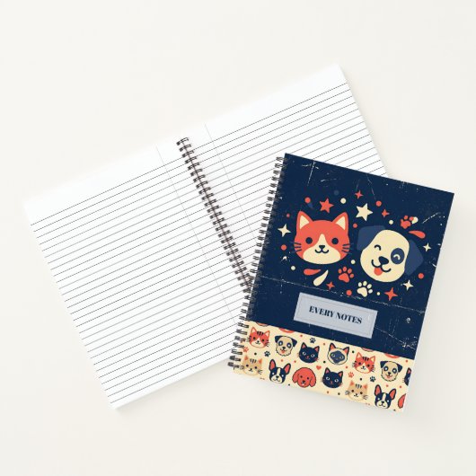Retro kat & hond duo notitieboek (Binnen)
