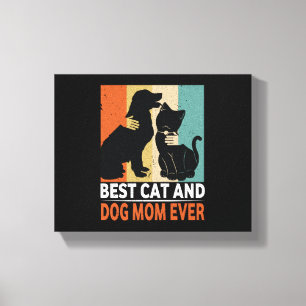 Retro Kat Hond Mama Kat Mama Furmama Puppy Kat Mot Canvas Afdruk