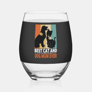 Retro kat hond moeder kat mama Furmama puppy kitty Wijnglas Zonder Voet