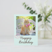 Retro kat in het lint en gelukkige verjaardag  briefkaart (Staand voorkant)