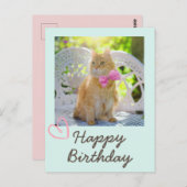 Retro kat in het lint en gelukkige verjaardag  briefkaart (Voorkant / Achterkant)