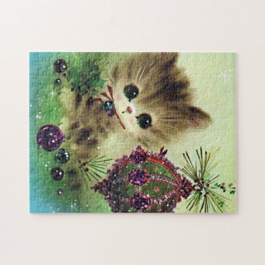 Retro Kat kerstfeestelijke puzzel (Horizontaal)