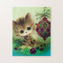 Retro Kat kerstfeestelijke puzzel